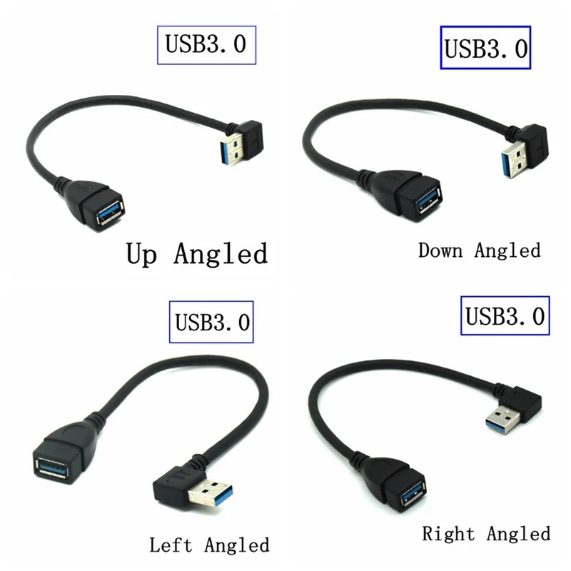 USB 3.0  Angle 90 Degree UP & Down Left & Right Extension  Male to Female Adapter Cord, Length: 15cm