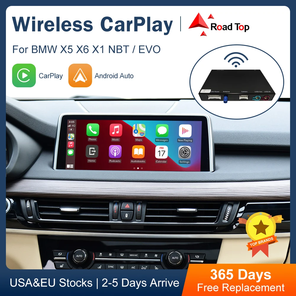 Road Top Wireless CarPlay Android Auto for BMW NBT EVO X5 F15 X6 F16 2014-2020 X1 F48 2016-2020 with Car Play Functions Airplay