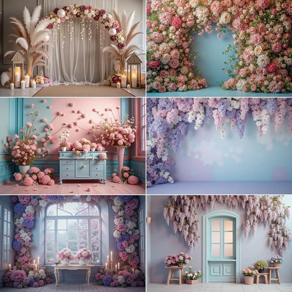 MOON.QG Wisteria Hanging Flower Birthday Photozone Background Wedding Photobooth Draping Fabric Backdrop Photography Studio Prop