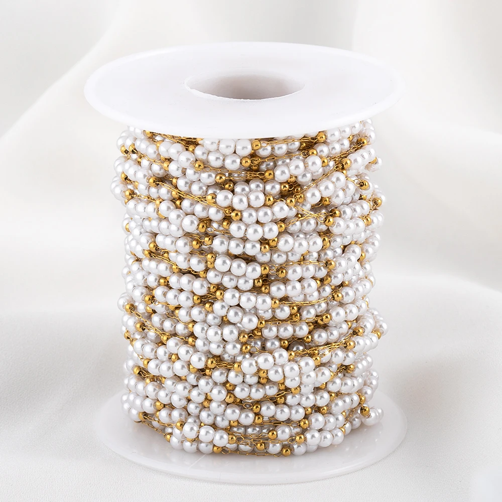 1 Meter Stainless Steel 3mm Gold Beaded Stone Pearls Chains for DIY Jewelry Findings Necklace Bracelet Supplies Earrings Making image 6