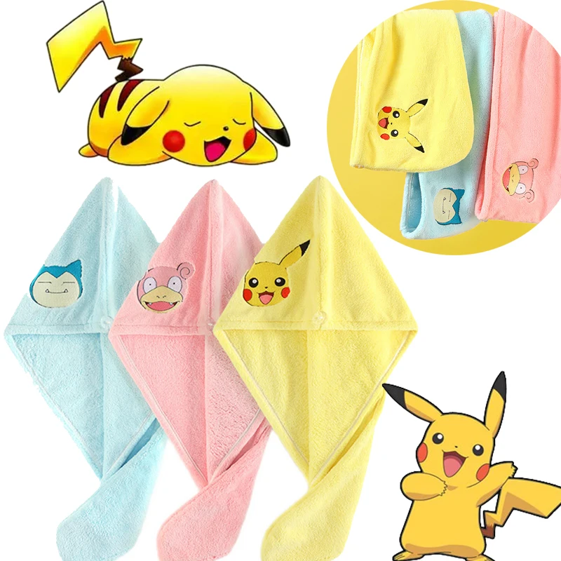 

Быстросохнущая шапочка для ванны Pokemon Pikachu, полотенце для волос из микрофибры, утолщенная коралловая бархатная шапочка для сухих волос, водопоглощающая Snorlax