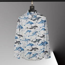 Men's shirts, large size men's shirts, long sleeve lapel prints, men's shirts, vacation fashion design, body 6xl soft fabric