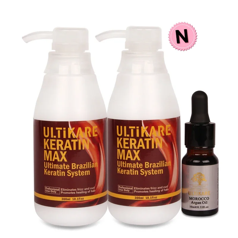 3pcs Best Selling 300ml Ultikare Keratin Straight Hair Treatment Moisturizing Repair Damaged Frizzy Hair+10ml Argan Oil Set