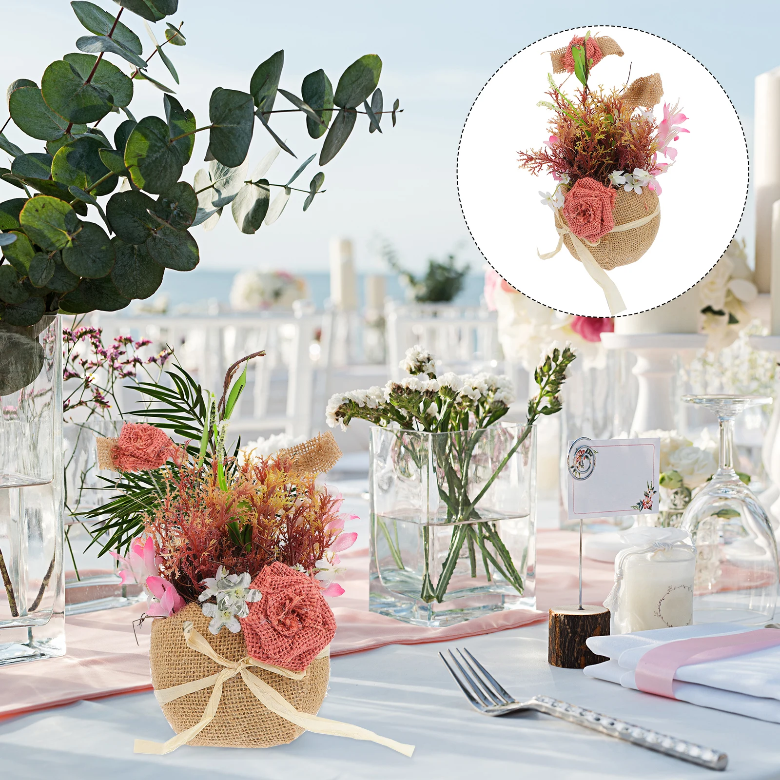 

Silk Flower Basket Linen Artificial Floral Arrangement For Wedding Party Decor Home Hotel Desktop Decoration Simulation