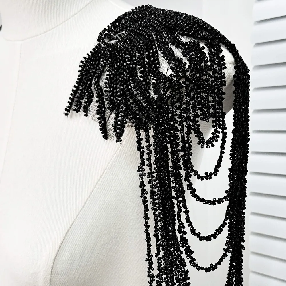 

1PC Fringed Sequined Beaded Uniform Epaulets Unisex Shoulder Wrap Party Costume Epaulettes DIY Decoration Removable