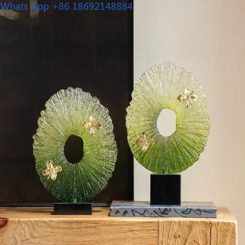 

Modern New Chinese Style Dark Green Transparent Textured Sculpture Living Room Entrance Art Ornament