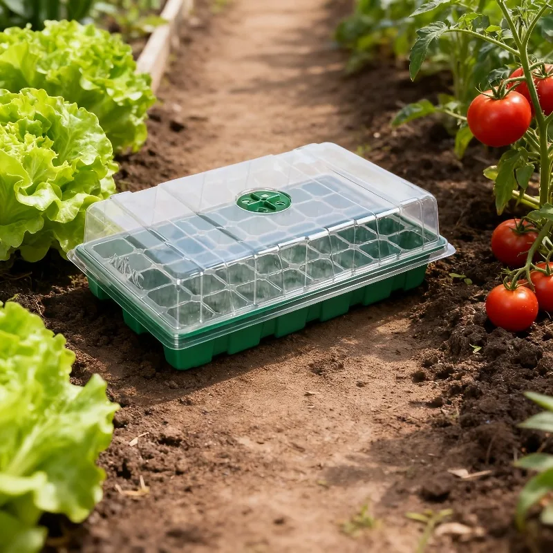 1/5-Piece Seedling Tray Kit - 24 Cell Greenhouse Starter with Humidity Dome & Base, Green Plastic Propagation Trays - view 4