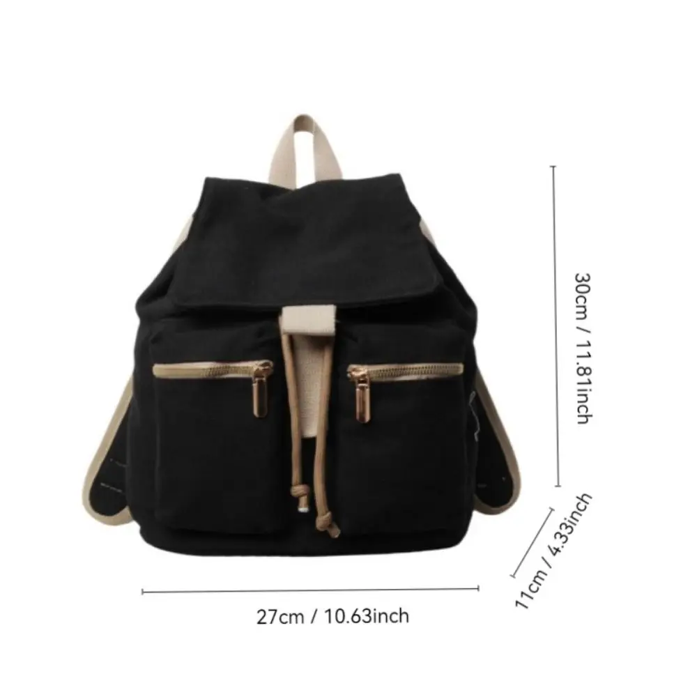 Fashion Drawstring Women Backpack Multiple Pockets Adjustable Strap Travel Backpack Solid Color Students Backpack Travel