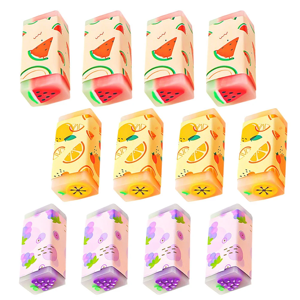 

12Pcs Cartoon Fruits Printing Erasers Mini Portable Erasing Tools School Accessories for Students Cartoon Eraser