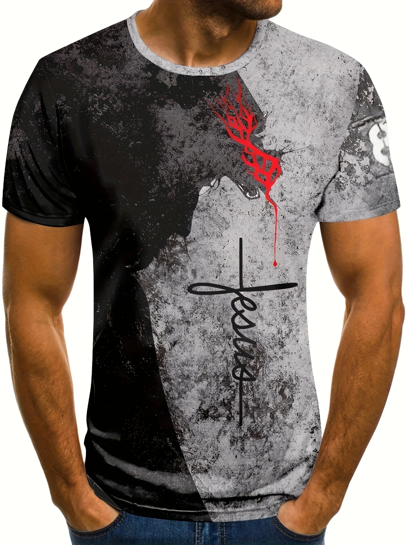 Jesus Print Short Sleeved T-shirt for Men Designer Clothes 3D Print Men Short Sleeve Tee Jesus Print Clothes Men Vintage Clothes