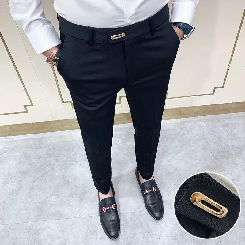 Summer Men Casual Pants  Stretch Slim Straight Classic Blue Black Gray Brand Thin Business Formal Office Trousers Plus Size Men