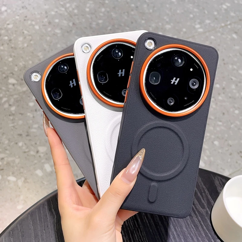 For OPPO Find X9 Ultra Vegan Leather Phone Case Magnetic Wireless Charger PC Shell Protective Solid Color Back Cover