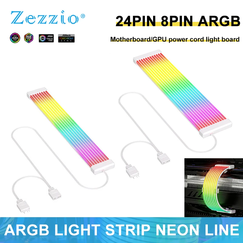 

Zezzio PC ARGB Световая лента подходит для кабеля питания RGB GPU Кабель 5 В 3-контактный ARGB Sync PC Удлинительный кабель для 8-контактной 24-контактной ламповой ленты