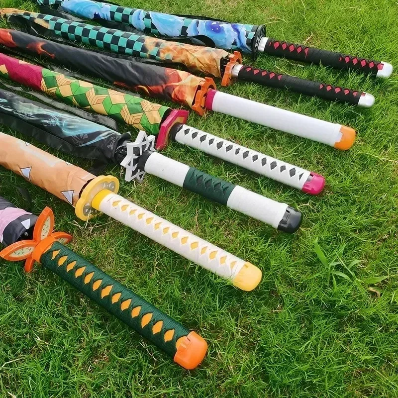 Demon Slayer Katana Umbrella Long UV Blocking Black Parasol Kimetsu No Yaiba Tanjirou Youjurou Real Sabre Umbrella Anime Parasol