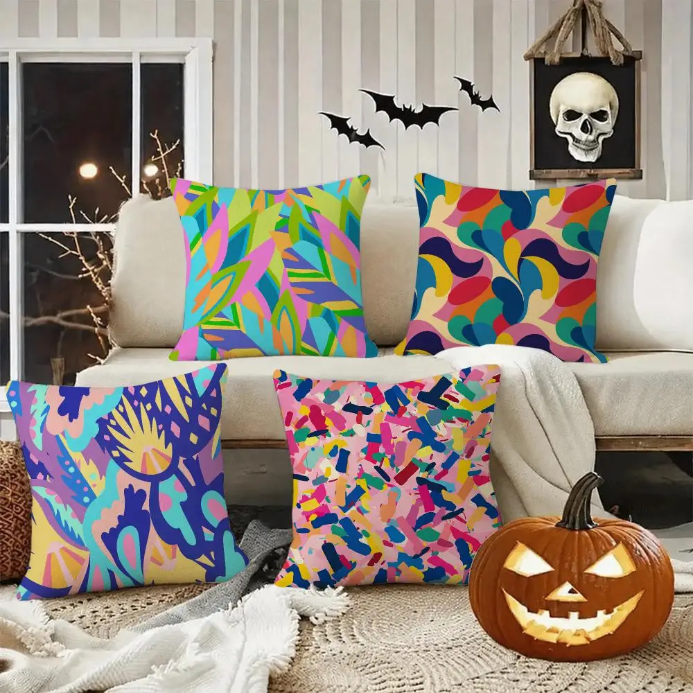 Abstract Colorful Pattern Cushion Cover Halloween decoration trick or treat cushion cover, ghost, pumpkin head, bat decoration