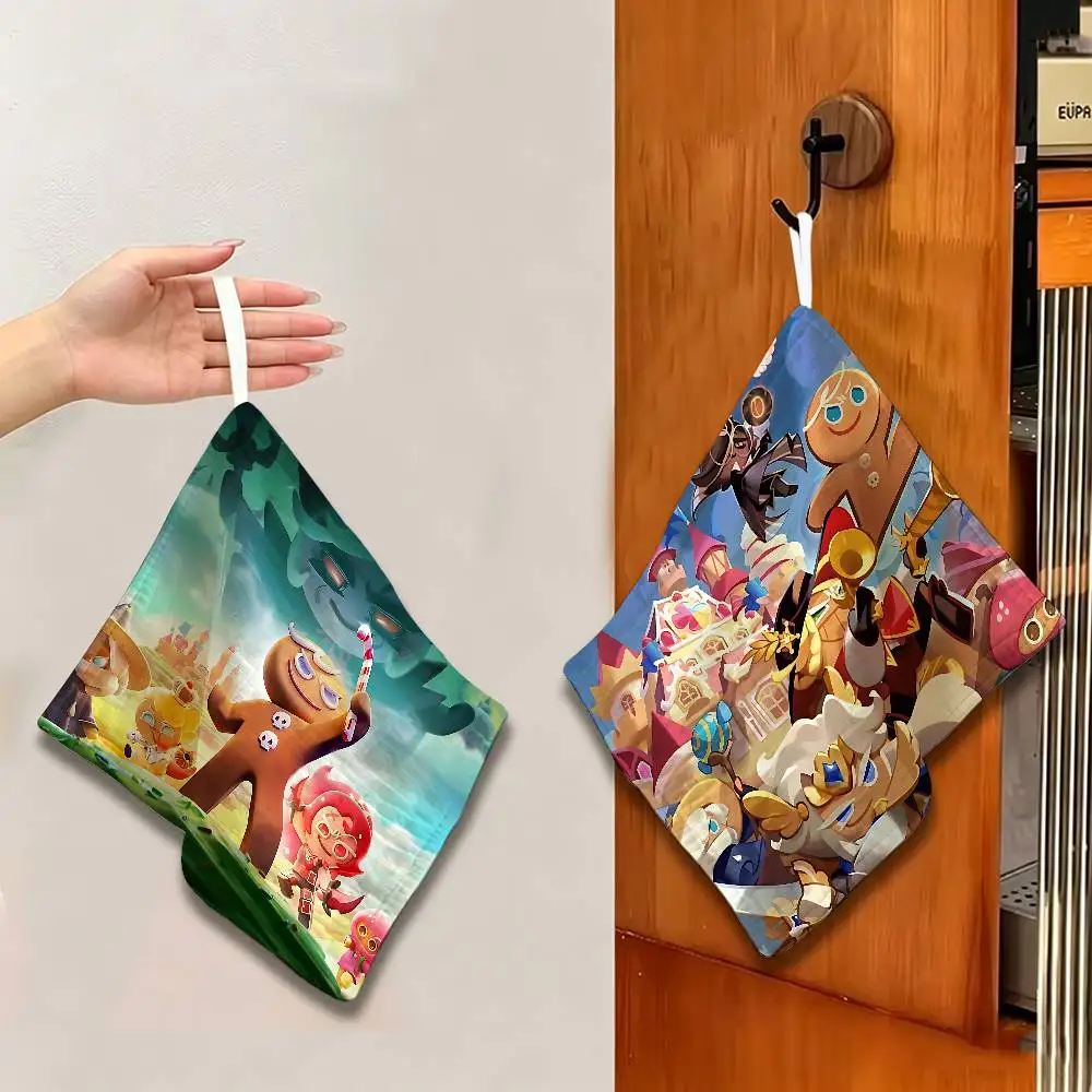 Anime Cookie Run K-Kingdom Polyester Cotton Hand Wiping Towel, Hanging Design, Durable for Household Restaurant Toilet Use