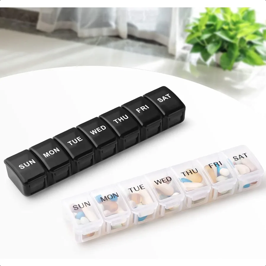 Pastillero pequeño 2 veces al día Paquete de 2 Pastillero de 7 días 1 vez al día Viaje Friendly Día Noche Organizador de vitaminas Semanal AM PM