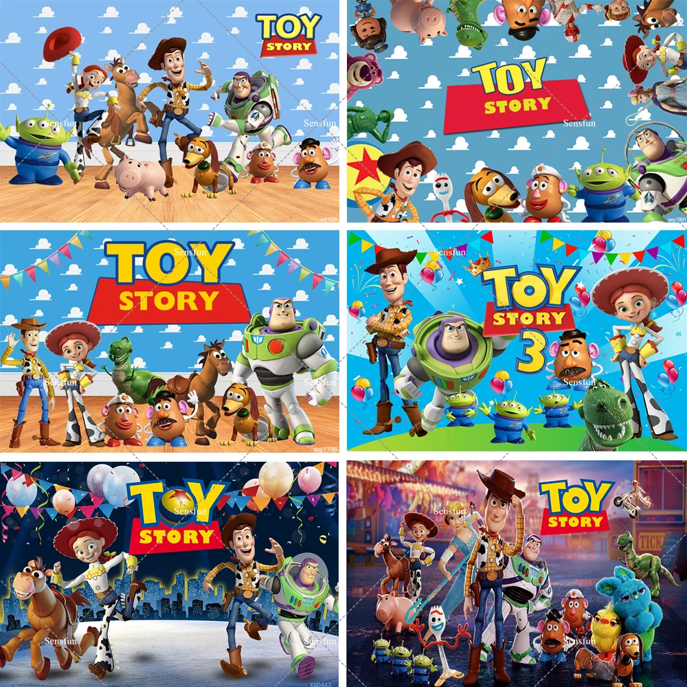 Toy Story Kids Birthday Backdrop Cloth Tapestry Buzz Lightyear Hudi Kid Baby Photo Studio Decor Photography Backgrounds