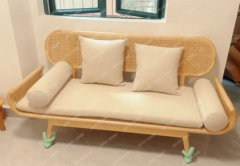 Solid Wood Rattan Sofa Bed & Breakfast Living Room Rattan Chair Model Room Light Luxury