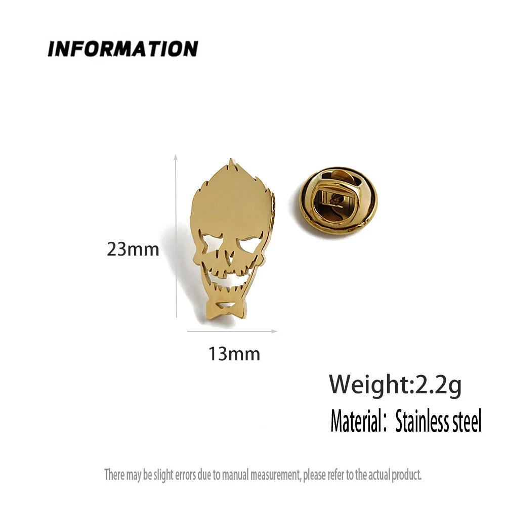 Classic Skull Symbol Brooches for Men Punk Stainless Steel Danger Sign Badge Pin Brooch Hip Hop Rock Party Accessories