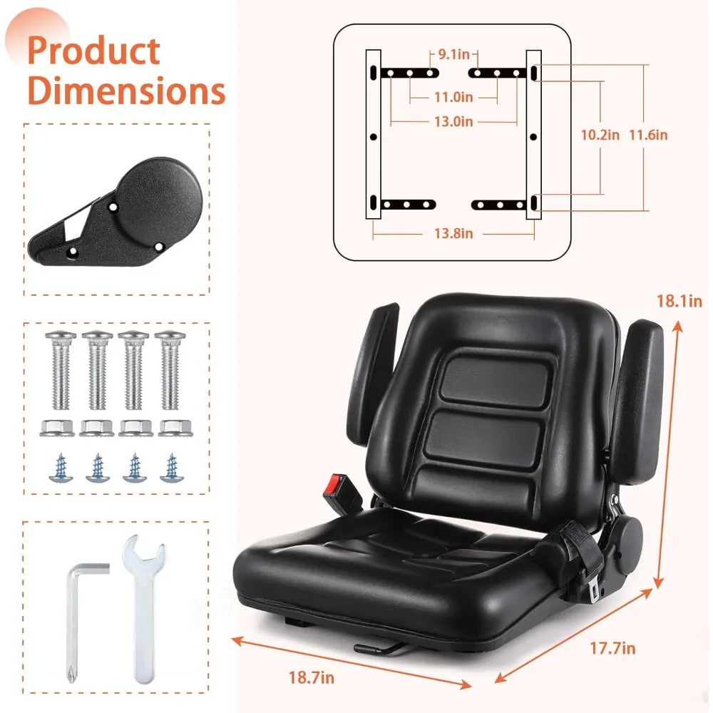 Сиденье для вилочного погрузчика, складное сиденье для трактора с регулируемым углом заднего подлокотника, сиденье для вилочного погрузчика с прорезями для тракторного экскаватора, лыж