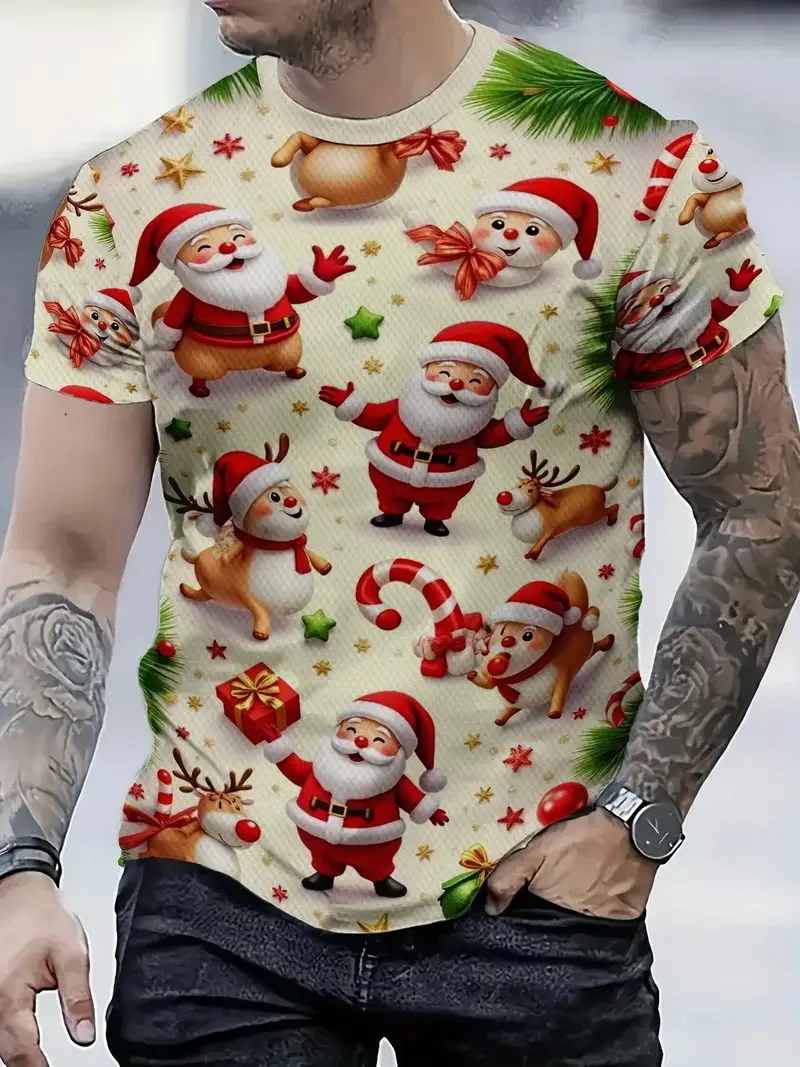 

Cute Snowman Pattern Christmas T-Shirt For Men Women 3d Printed Merry Christmas Tee Shirt Short Sleeve O-Neck New Year Tshirts