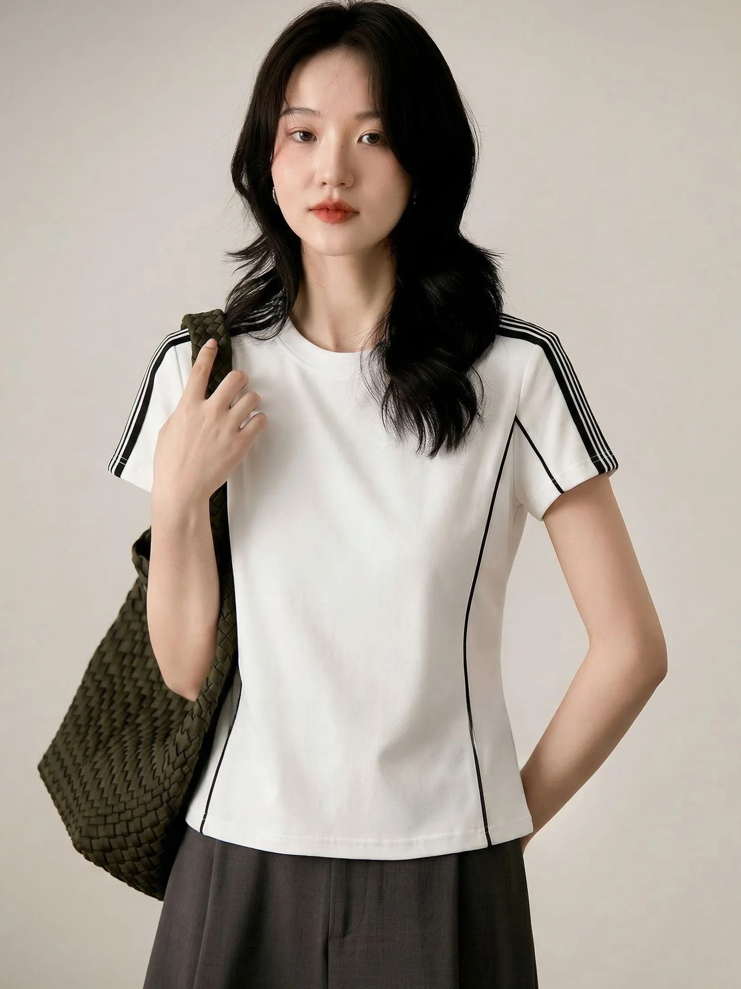 

Футболка Chivirin Simple Style белая с коротким рукавом, круглым вырезом, повседневная, для работы, для женщин, дышащая, летняя, модная, базовая модель