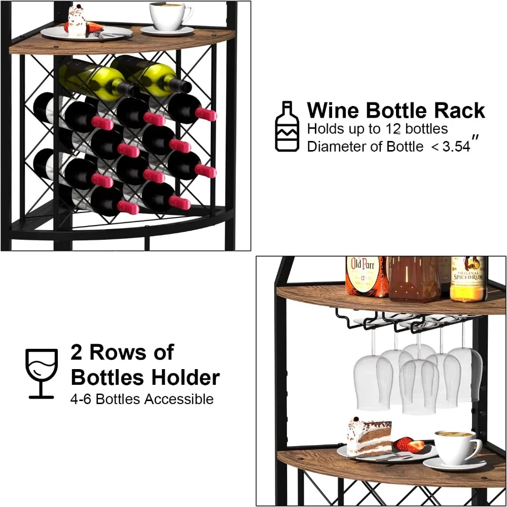 Rack de vinho de canto de 5 camadas com luz LED Rack de vinho de chão com suporte de vidro e garrafas de armazenamento de vinho Móveis de bar para casa fo