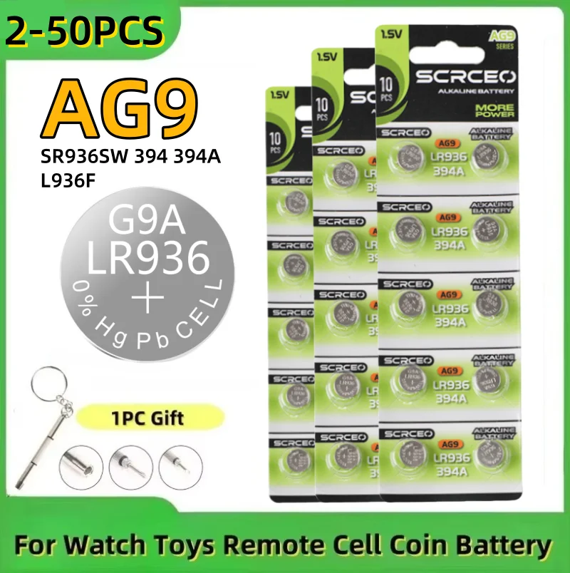 

2-50PCSAG9 LR936 Button Cell Battery SR936SW 394 394A L936F 1.5V Alkaline for Calculator Thermometer Toy Watch Battery