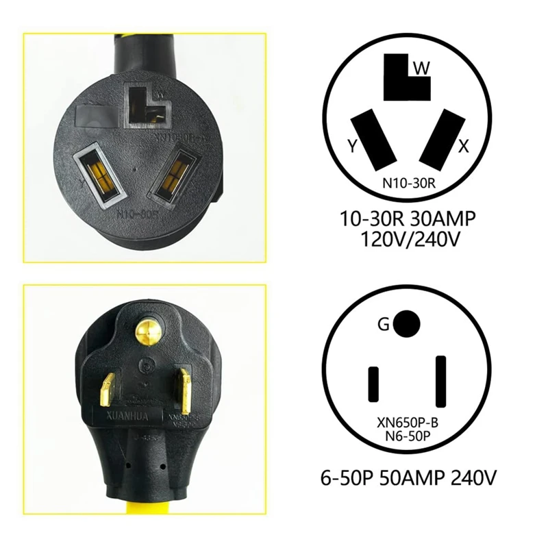 1 Pack NEMA 6-50P To 10-30R 240V 30 Amp 3 Prong Male Plug To 3 Prong Female Outlet Receptacle Copper US Plug