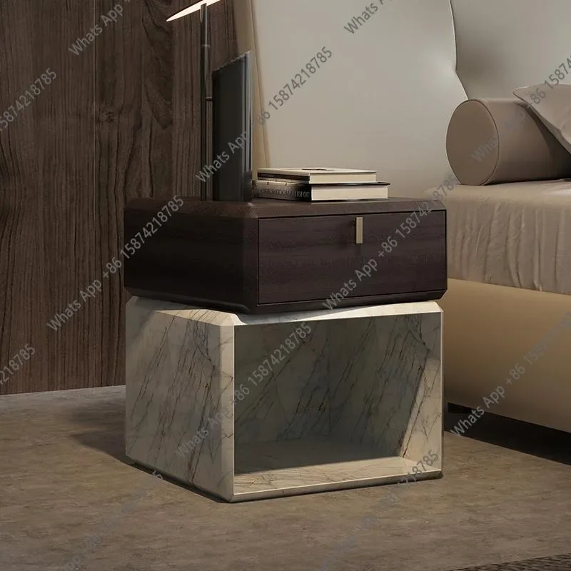 J C Italian Minimalist Marble Nightstand, Luxury Bedside Table For Small Space, Eco-Friendly & Easy Clean, Modern Bedroom Design