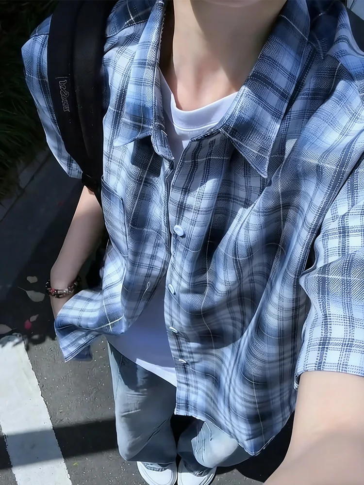 

American Style Salted Soda Plaid Shirt Men's Summer Trendy High-End Short Sleeve Shirt Cleanfit Couple's Outerwear Casual Style