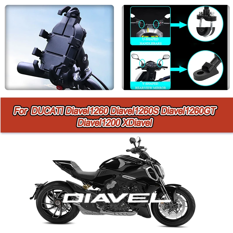

For DUCATI Diavel1260 Diavel1260S Diavel1260GT Diavel1200 XDiavel 360° Adjustable Motorcycle Phone Holder Mount Bracket Stand