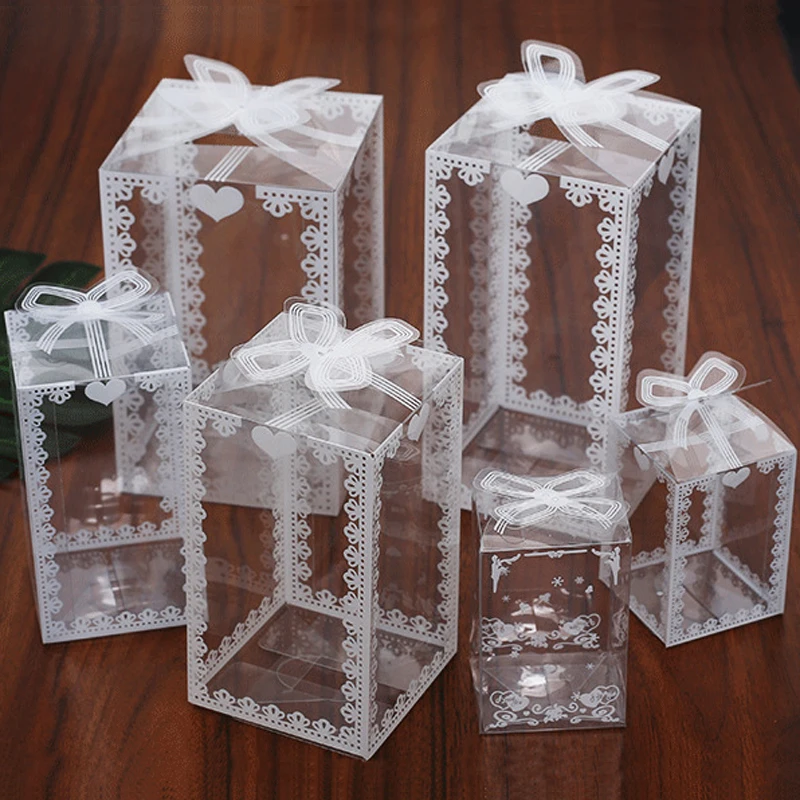 10pcs Transparent Gift Box PVC Plastic Clear Packaging Box for Wedding Baby Shower Party Favor Present Chocolate Candy Cake Box