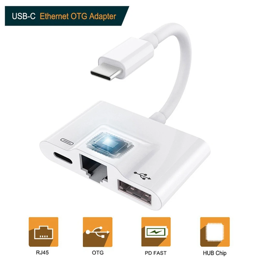 Type-C Naar Rj45 Adapter Otg Adapter Kabel Usb2.0 Opladen Ethernet Adapter 10/100Mbps Netwerksnelheid