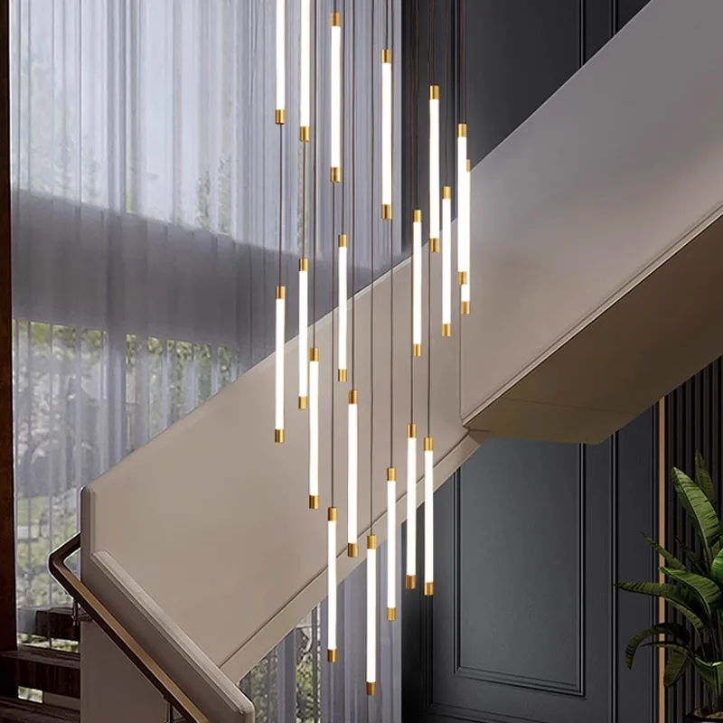 

Gold Nordic Minimalist Ceiling Chandelier Pendant Light for Staircase Lighting in Duplex Attic Villa Restaurant and Home Decorat