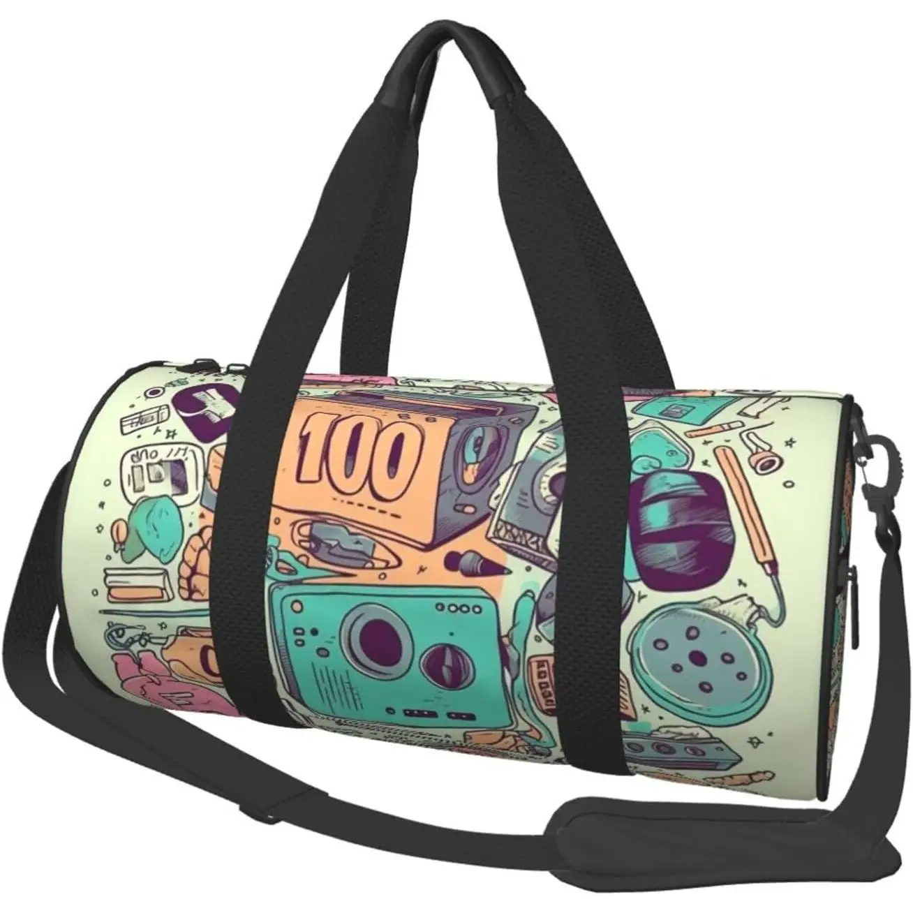 

I Love The 90s Illustration Travel Duffle Bag Carry On Weekender Overnight Bag Sport Gym Bag for Women Men Foldable Travel