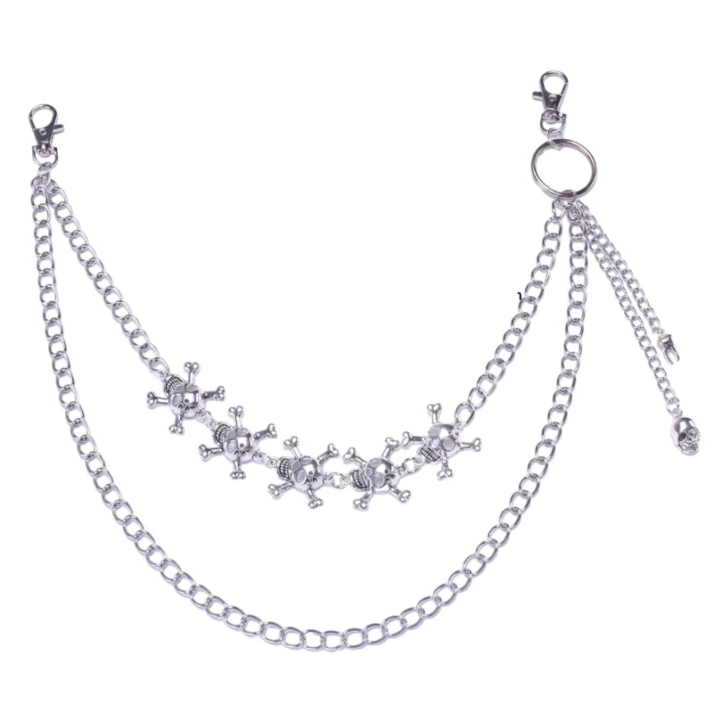 

Skirts Pants Chain Goth Double Layer Chain Hollow out Skull Pendant Waist Chain Pocket Chain for Women Girls Gift