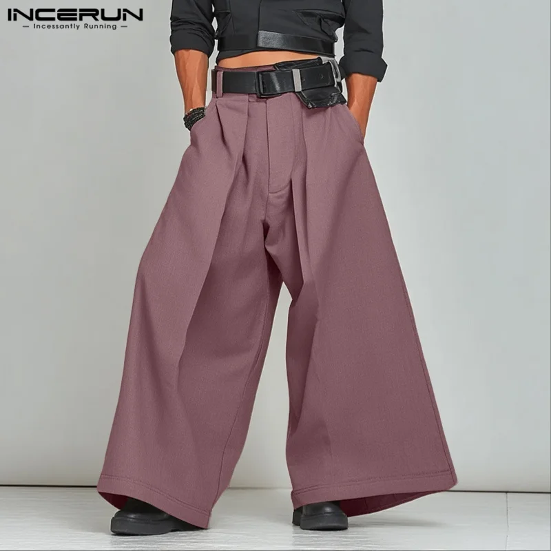 

INCERUN Men Wide Leg Pants Button Pleated Joggers Loose Casual Trousers Men Streetwear 2025 Fashion Leisure Wide Leg Pants S-5XL