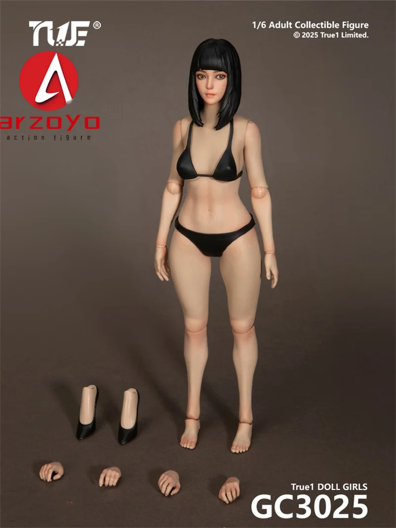 True1Toys GC3025 1/6 Figurka żeńska z super elastyczną, ruchomą głową z ruchomymi oczami, model figurki akcji, 12-calowy model ciała żołnierki