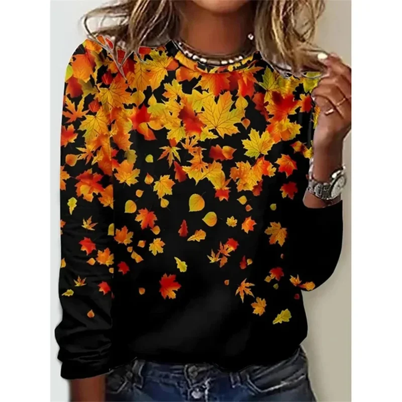 Fashion Colorful T Shirts For Women Fashion Casual Street Long Sleeve Tops O Neck Pullovers Florals 3D Women Tshirts Clothes