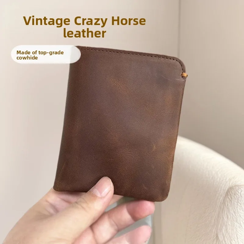 2026 New Retro Vintage Simple Design Men Women Portable Coin Card Wallet Leather Foldable Compact Size Casual Style Wallet