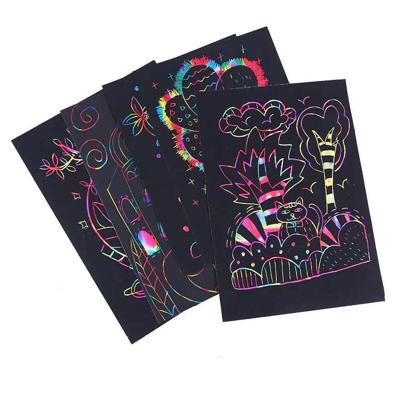 10 pezzi di carta da grattare con modello cavo, colore magico, arcobaleno, pittura antigraffio per aula d'arte, strumenti di pittura fai da te TMZ