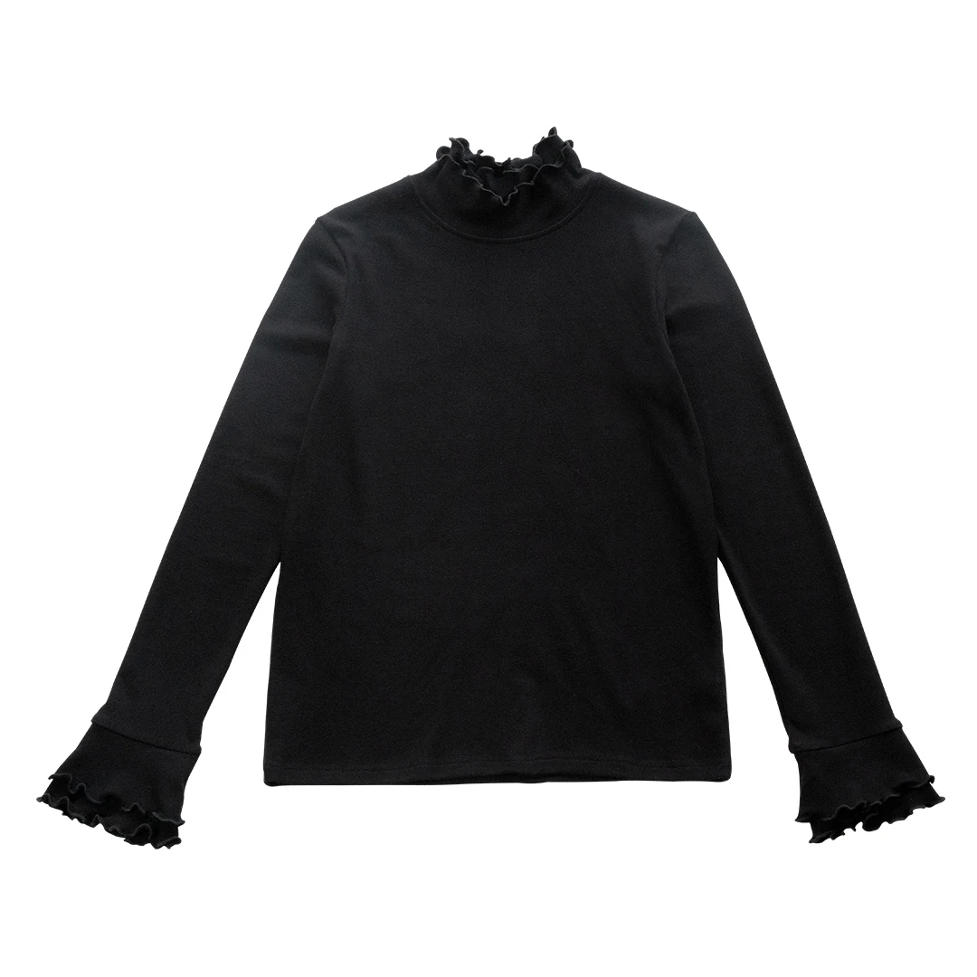 IMAKOKONI original design autumn solid color high collar long sleeve pullover slim T-shirt bottoming shirt women\'s 234391