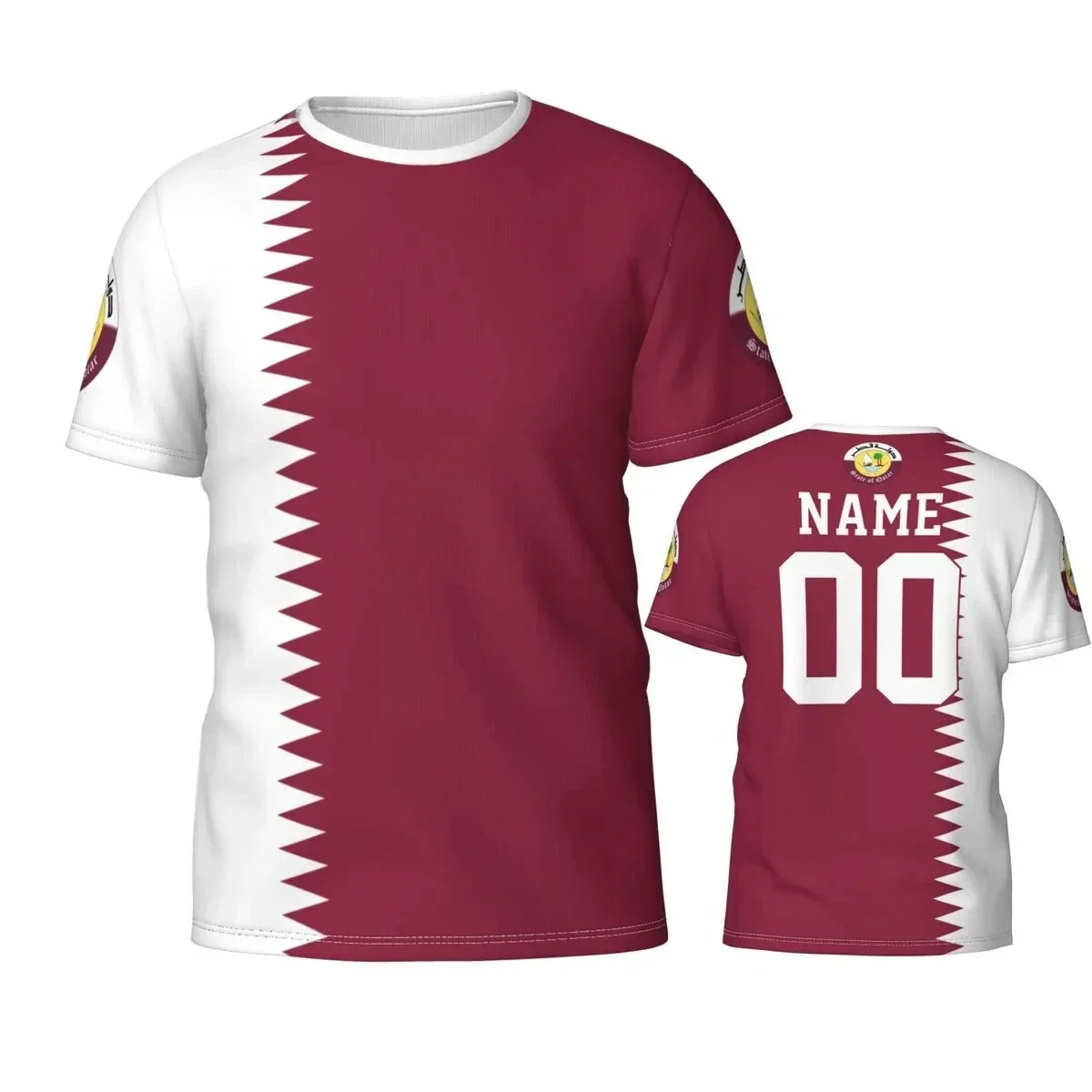 Customization Qatar Flag Emblem Graphic T Shirt For Men Clothing Katar Football Team Jersey Tee Shirts Wholesale Soccer Club Fan