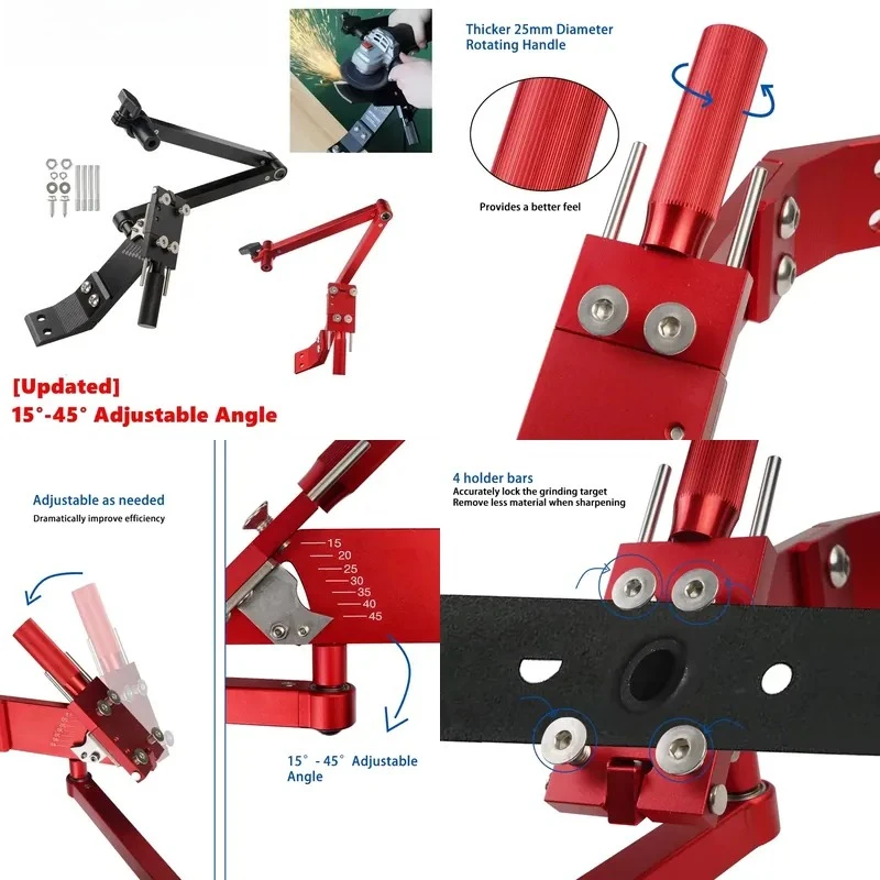 Adjustable Lawn Mower 15°- 45° Blade Sharpener with Ball Bearing Handle For Left & Left Hand Blades, Use with Angle Grinder