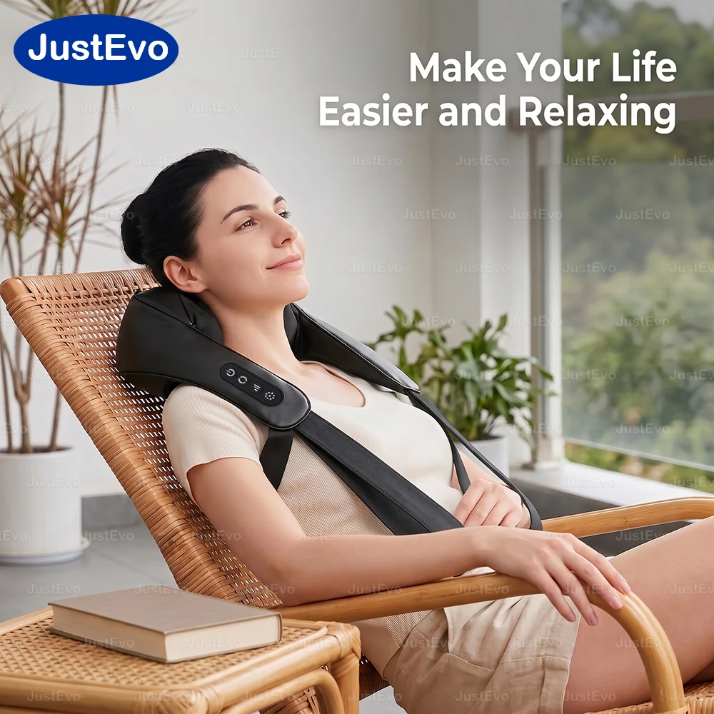 JustEvo Warm & Cozy Neck and Shoulder Massager, Cordless Electric Massage Shawl, Massage Pillow with Hand Support Straps, Ergonomic Full-Body Design, Ideal for Daily Leisure and Relaxation.