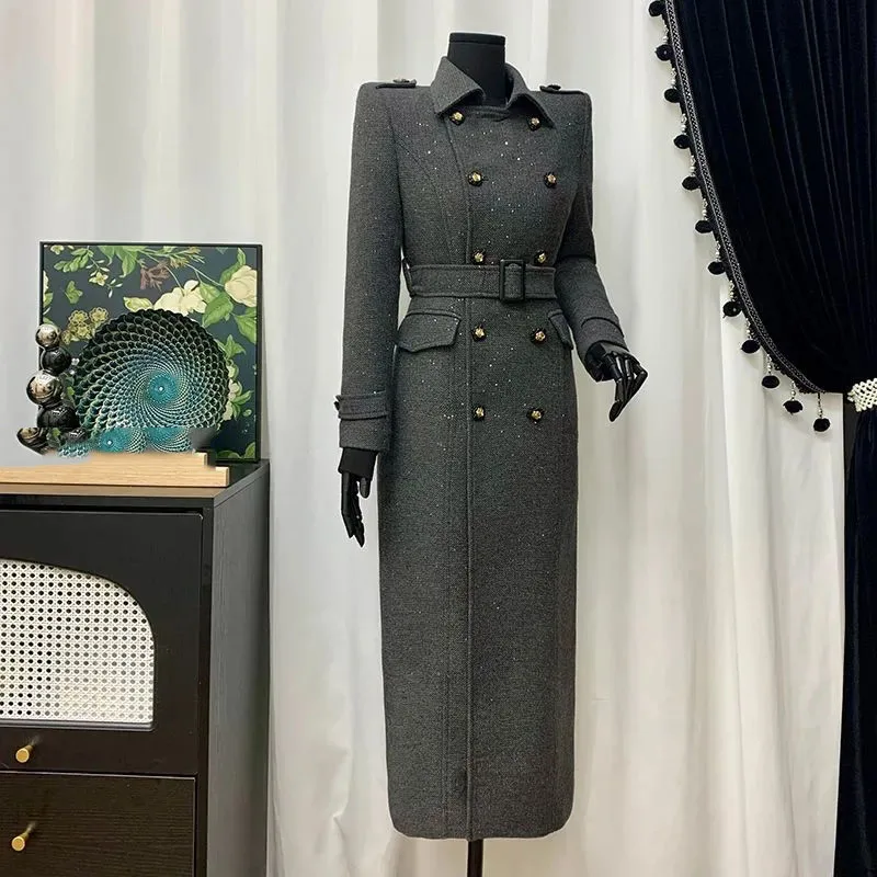 Fashionable Women's Woolen Coat 2025 Winter New Natural Collar Slim Shaping High-Quality Thickened Grey Women's Woolen Coat H676