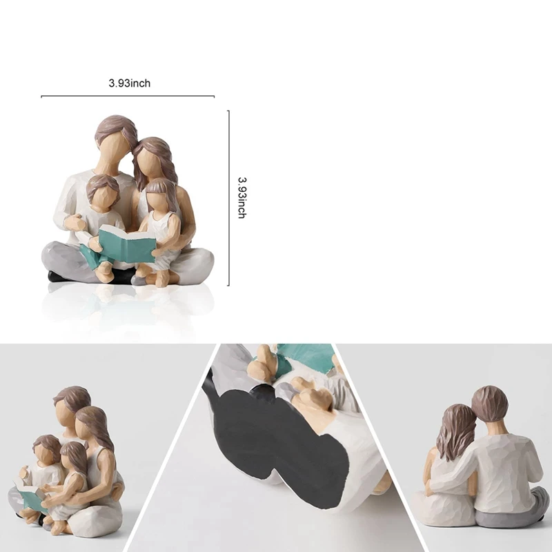 1 pezzo famiglia di 4 figurine di libri di lettura figure dipinte a mano regali resina per genitori o figlia e figlio, decorazione della casa