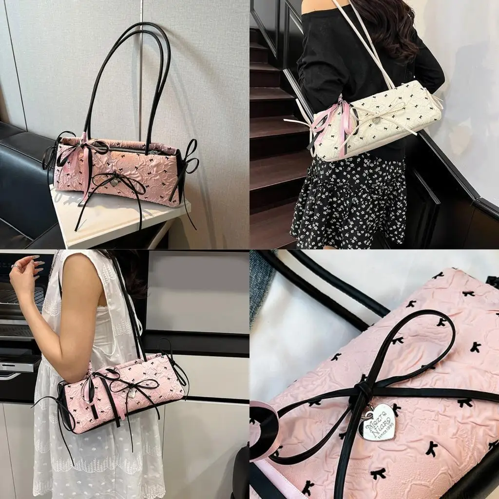 

X90D Women Handbag Trendy Shoulder Bag Lovely Bows Armpit Bag Stylish Everyday Bag PU Leather Underarm Bag for Shopping
